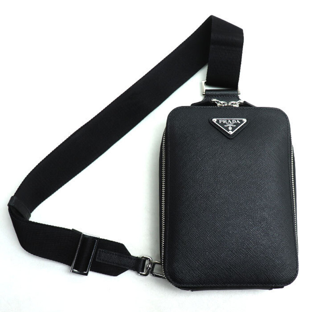 PRADA Brick Saffiano One Shoulder Hobo Waist Bag Black